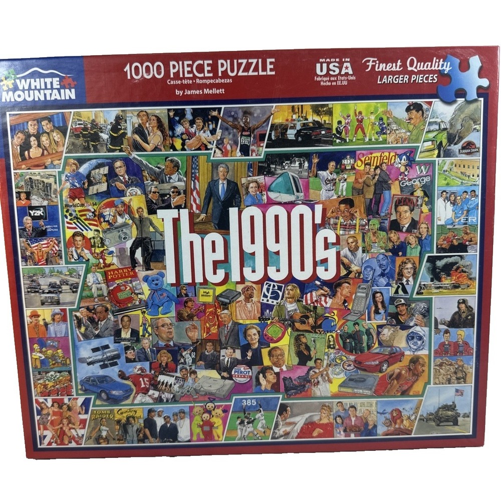 NEW White Mountain Jigsaw Puzzle THE 1990'S Collage 1000 Piece 24X30 Mellett 90s - Picture 1 of 16